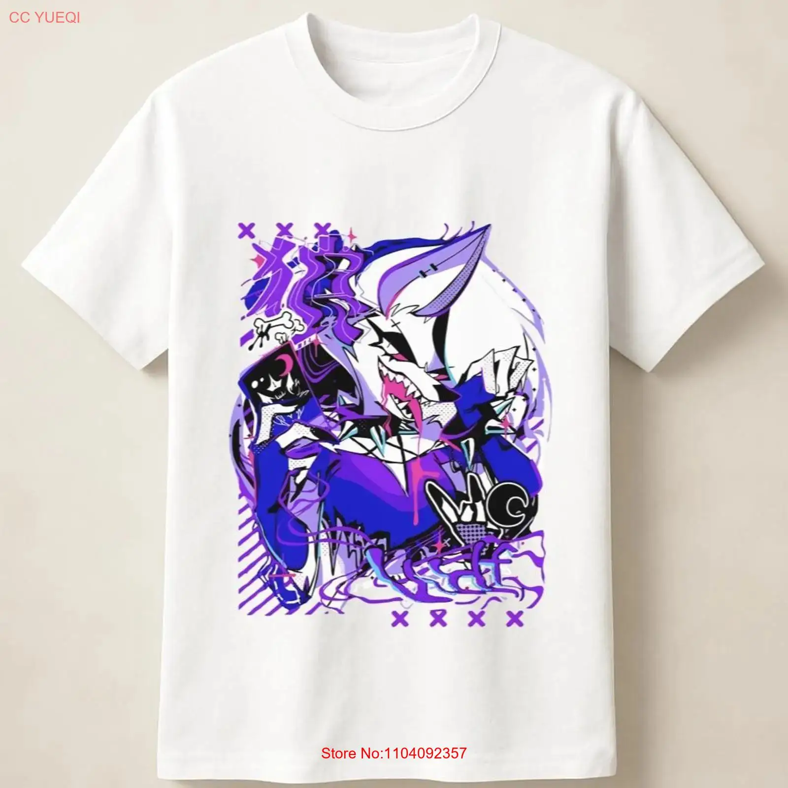 Anime Themed Merchandise - T-shirt violet motif loup anime graffiti