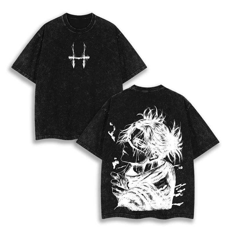 T-shirt délavé imprimé à motif - Anime Themed Merchandise avis et prix