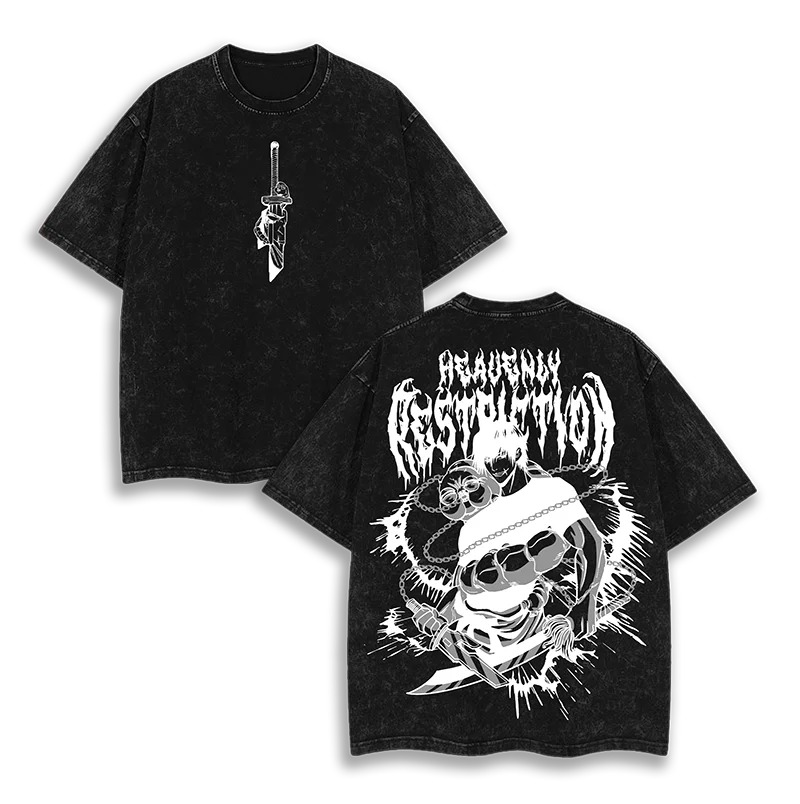 T-shirt délavé imprimé à motif - Anime Themed Merchandise avis et prix